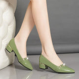 Pbong  Woman PumpsLoafers with Medium Heels Pointed Toe Chunky Shoes for Women Block Heel Spring on Offer Promotion Shoe Trend 39