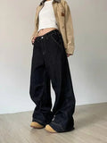 Grunge Black Jeans Women Y2k Vintage Oversized High Street Wide Cargo Denim Trousers Casual Baggy Straight Denim Pants