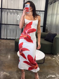 Summer Printed Maxi Dress For Women Backless Fashion Slim High Waist Spaghetti Dress Holiday Patchwork Female Long Dress