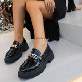 Pbong  Loafers Women Platform Flats Autumn New Metal Design Dress Elegant Shoes Walking Comfort Retro Single Shoes Large Size