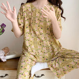Pbong  Summer New Arrived Retro Pajamas Women Floral Printing Night Suit Female Short Sleeve Sleepwear For Sleeping Pyjama Night Wear