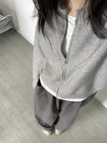 Japanese Vintage Soft Lazy Zipper Sweater Female Oversize Cardigan Autumn Loose Crop Top Casual Simple Women's Clothing