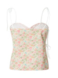 Women Floral Camisole Tops Y2K Retro Fairycore Tank Tops Spaghetti Straps Tie-up Cut Out Corset Crop Top Summer