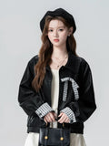 Sweet Bow Pu Jacket Women Vintage Biker Loose Long Sleeve Coat Korean Casual Fall Winter Female Patchwork Retro Outwear New