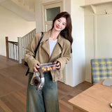 Retro Biker Faux Suede Jacket Women Fall Casual Long Sleeve Slim Short Coat Streetwear American Hip Hop Harajuku Tops New