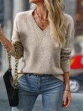 Autumn and winter women's casual V-neck pullover long sleeved knitted sweater