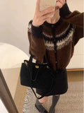 Button Up Fair Isle Sweater Cardigan Soft Knit Sweater Jacket Geometric Print Cozy Knitwear Teen-girl Fall Winter Vintage Outfit