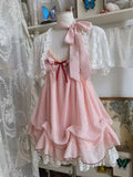 Japanese Kawaii Lolita Dress Sets Harajuku Sweet Short Party Dress Vintage Polka Dot Strap Dress + Short Cardigan Summer Suits