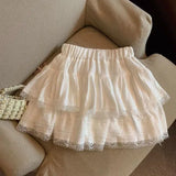 Pbong  New Black White Lace Spliced Women's Skirt Sweet Cute Cascading Ruffles Cake Skirts College Style Summer All-Match A-Line Skirt