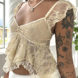 Fairy Coquette Tank Top y2k Women Sheer See Through V Neck Sleeveless Double Layered T Shirt Lace Vest Club Streetwear