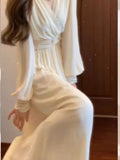 Elegant and Chic Midi Party Dress for Women Long Sleeve Solid Fashion New Evening Prom Vestidos Female Autumn Clothes