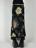 Floral Print Two Layers Mesh Long Skirts For Women Vintage Elagant Fashion Low Waist Y2K Mermaid Skirt Vacation