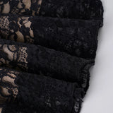 Pbong  Elegant Fashion Sexy Lace A-Line Dress See Through Dark Bandage Backless Square Collar Long Sleeve Mini Dresses For Women