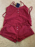 Navy Plaid Tank Shorts 2 Piece Sets Woman Lace Trim Buttons Lace-up Camis+Drawstring Sweatshorts Vintage Sweet Home Cotton Set
