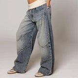 High-Waist Paneled Straight-Leg Jeans Light Blue Relaxed-Fit 2026 Spring Edgy Women Bottoms Fashion Casual Retro Denim Pants