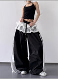 Pbong  Spring/Autumn New Design Loose, High Waist, Wide Leg, Personalized Retro, Sweet and Cool Lace Splicing Fake Two Piece