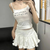 Balletcore Ruffled Mini Skirt with Lace Trim Low Rise Tiered White Skirt Summer Women TeenGirl Y2K Goth Outfit