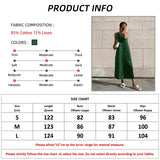 Green Tank Cotton Linen Dresses Sleeveless Straight Split Dress All-Match Midi Drape Dress Vacation Style Lady