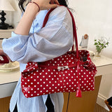 Women's Polka Dot PU Leather Handbags Retro Sweet Daily Casual Dating Short Handle Tote Bag New Trend Shoulder Bags