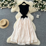 Women Chic Elegant patchwork mesh O-neck Ruched Long dress Sexy Evening Fashion  women clothing
