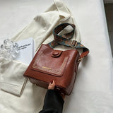 Pbong  Vintage Women Faux Leather Crossbody Bag with Wide Printed Strap Unny Charm, Retro Shoulder Purse for Women Daily Commute Use