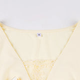 Pbong  Y2K Aesthetics V-Neck With Bow Decorated Long Sleeve T-shirts Women's Sweet Slimming Yellow Casual Top Tees Fashion Clothes New