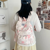 Women Small Nylon Cartoon Print Drawstring Backpack Casual Cute Flap Daypack for School & Daily Use New Trend Backpacks