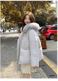 Preppy Style Sweet Parkas Women Cute Long Sleeve Vintage Faux Fox Hooded Cotton Coat Korean Winter Thick Warm New Outwear