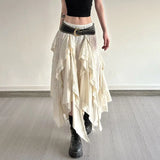 Vintage Asymmetrical Long Skirt Women Y2k Harajuku Elegant Lace Ruffle Skirt Gothic Korean Style Street Layered Skirts