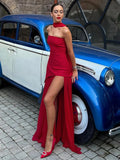 Strapless Slit Long Dress With Ribbon Female Sleeveless Mesh Elegant Beach Vacation Dress Spring New Women Dress