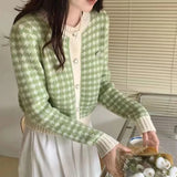 Women's Knit Cardigan with Heart-shape Button Front Plaid Sweater Jacket Soft Knitwear Teen-girl Autumn Winter Fairycore Outfit