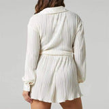 New explosions in spring and summer European and American fashion V-neck pleated long sleeve lapel shorts fashion suit