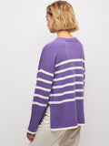 Women Stripe Knit Sweater Long Sleeve O Neck Knitted Pullover Tops Female Jumper Autumn Winter Streetwear White Casual Sweaters