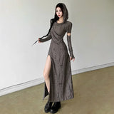 Harajuku Punk Midi Dress Women Mall Goth Streetwear Y2k E-girl Cyber Hooded Dress Vintage Hipster Casual Dress