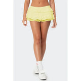 Pbong  Women's Summer Y2K Cute Layered Mini Skort Lace Trim Patchwork Ruffled Layered Tiered Elastic Low Waist A-Line Skirts