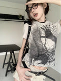 American Personality Vintage O Neck Short Sleeve T Shirt Harajuku Japanese Summer All Match Popular Crop Top Print Clothing