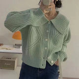 Oversized Collar Knit Cardigan for Women Chunky Knit  Button Down Sweater Jacket Cozy Knitwear Teen-girl Fall Winter Outfit