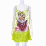 Harajuku Graphic Gyaru Lace Splice Dresses Trash Y2k Pastel Gothic Cute Mini Dress Party Satin Women Streetwear Outfit