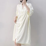 Pbong  Plaid Shirt Skirt Long Nightgown Spring Summer New Women's Sleepwear Homewear Elegant Cardigan Nightdress Lingerie Loungewear