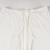 Pbong  Basic Solid Low-Waisted Ribbed Knitted Pants Casual Loose Drawstring Wide Leg Pants Soft Comfy Lounge Wear Trousers Streetwear