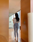 Pbong  Slash Neck Long Sleeve Shirt Women Elegant Off Shoulder Korean Chic Blouse See Through All-match Tops