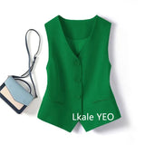 Women's Suit Vest Coat 2025 Spring Summer Sleeveless Retro Style Ladies Blazer Vest Temperament Short Lady Cardigan Waistcoat