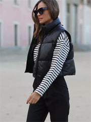 Casual Woman Black Loose Short Vest Female Fashion Oversized  Solid Color Tank Ladies Basic Warm Sleeveless Jacket