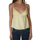 Women's Summer Babydoll Tops Sleeveless Spaghetti Strap Lace Trim Camisole Cami Tank Tops