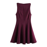 Round Neck Elagant Pleated Short Dress Solid Color Zipper Casual Women Dress 2025 New Summer Sleeveless Summer Tank's Dresses