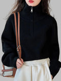 Women's Loose Knitted Pullovers Half Zipper Autumn and Winter Turtleneck Sweaters Casual Comfortable Full Sleeve Top