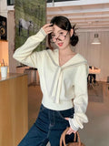 Sweet Sailor Collar Sweaters Women Vintage Preppy Style Fall Knitted Jumpers Casual Long Sleeve Lady Loose Striped Pullover New