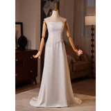 Elegant Simple Satin Wedding Dress for Short Women Strapless Long Evening Gown High Quality Feel Bridal Gown by Aimin