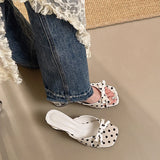Pbong  French Polka Dot Bow Kitten Heel Mules for Women Summer Open Toe Slide Sandals Elegant Party Dress Slippers