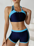 Zipper Bikini Set Two Piece Swimsuit Women With Shorts Sports Swimwear Female Bathing Swimming Suit Beach Wear Summer